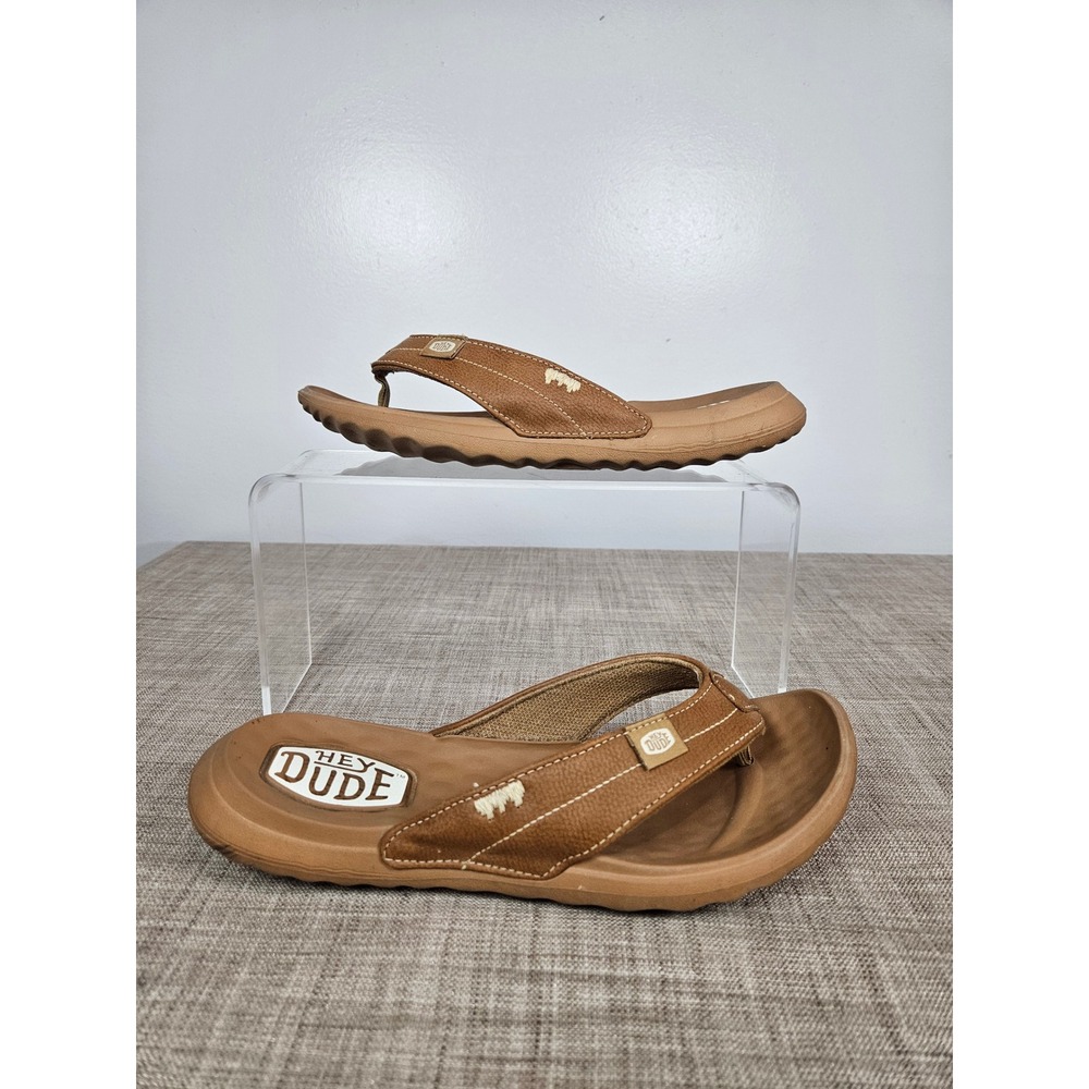 Hey Dude Christi Flip Classic Cognac Brown Thong Sandals Womens 9 40771-21N